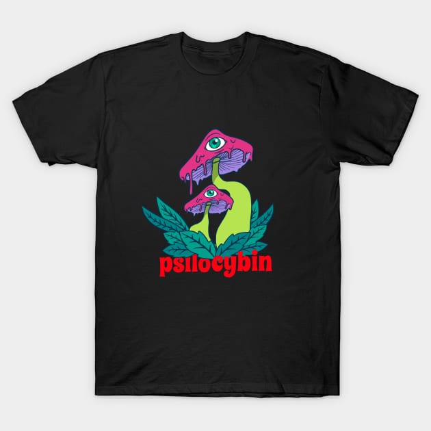 Psilocybin mushroom, Microdose mushrooms, Magic Mushrooms, hallucinogenic mushrooms, T-Shirt by One Eyed Cat Design